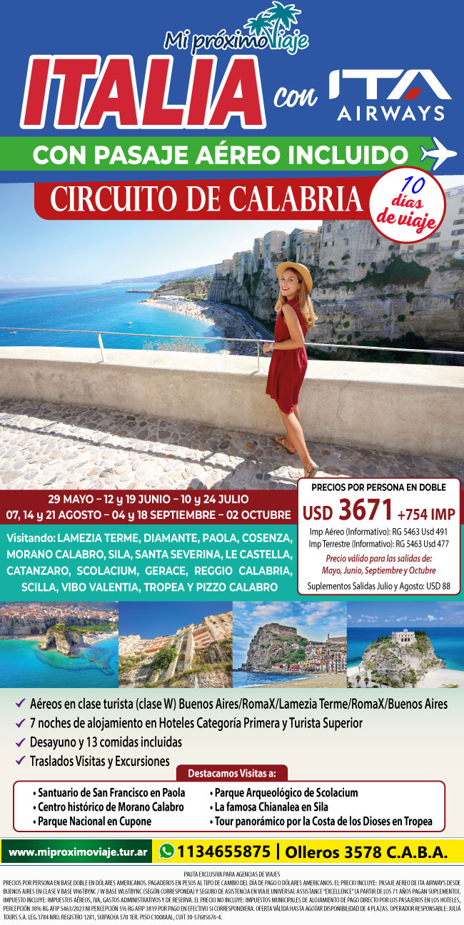 CIRCUITO de CALABRIA CON AEREO de ITA AIRWAYS INCLUIDO !